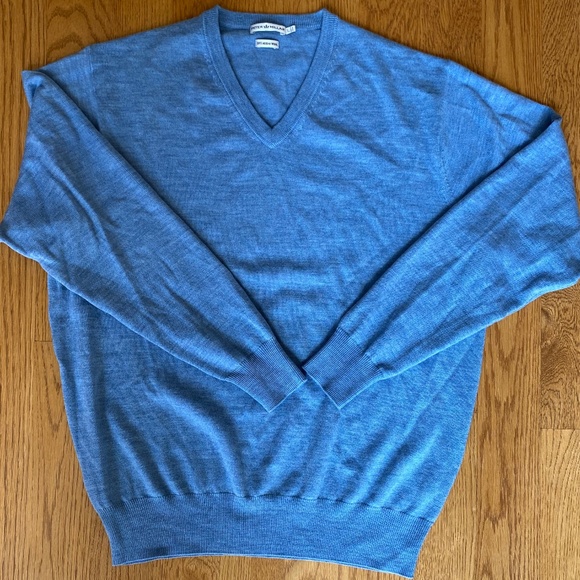 Peter Millar V-Neck Sweater long sleeve merino wool blue Large - Picture 10 of 16